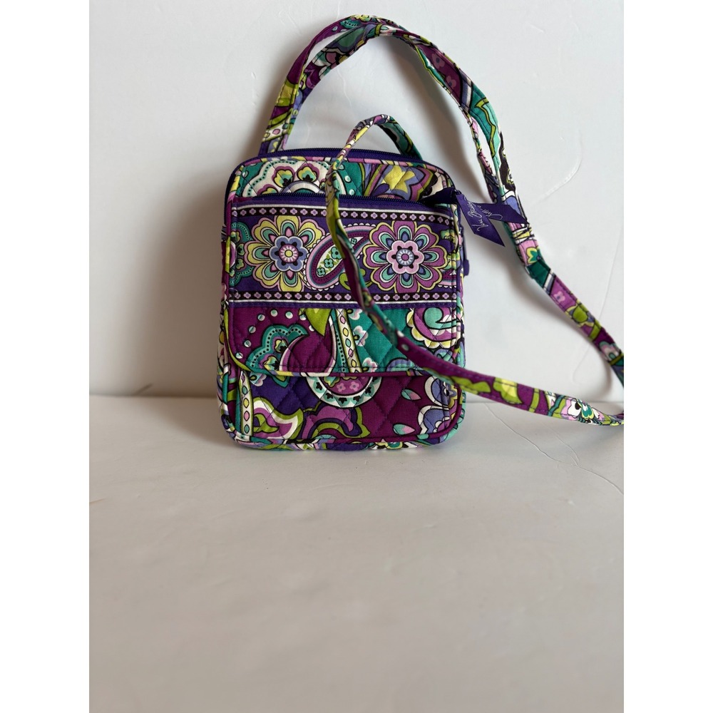 Vera Bradley Quilted‎ Paisley Crossbody Bag Small Purple Green Floral Phone